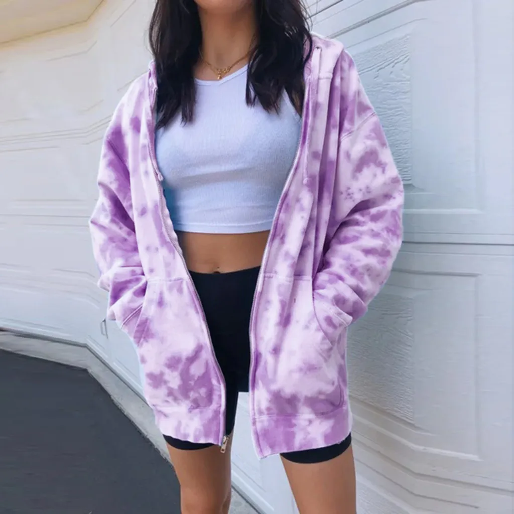 Харадзюку галстук сухой печати дамы пальто с капюшоном уличная молния карман