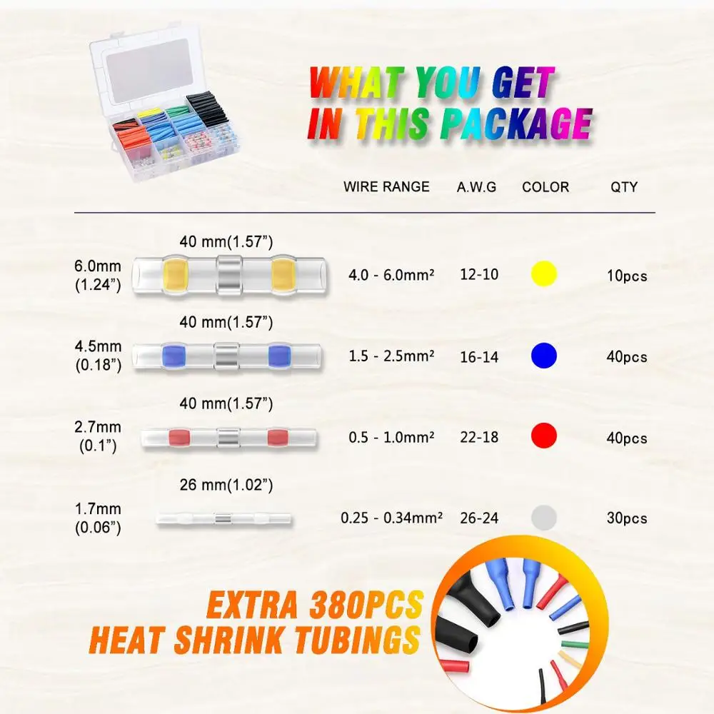 500 шт. соединители для проводов и термоусадочные трубки изолированные