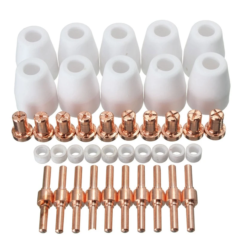 

40Pcs Air Plasma Cutter Consumables Extend Fit for Pt-31 Lg-40 Torch Cut-40 50 Standard Tips/Nozzle Electrodes Shield Cup
