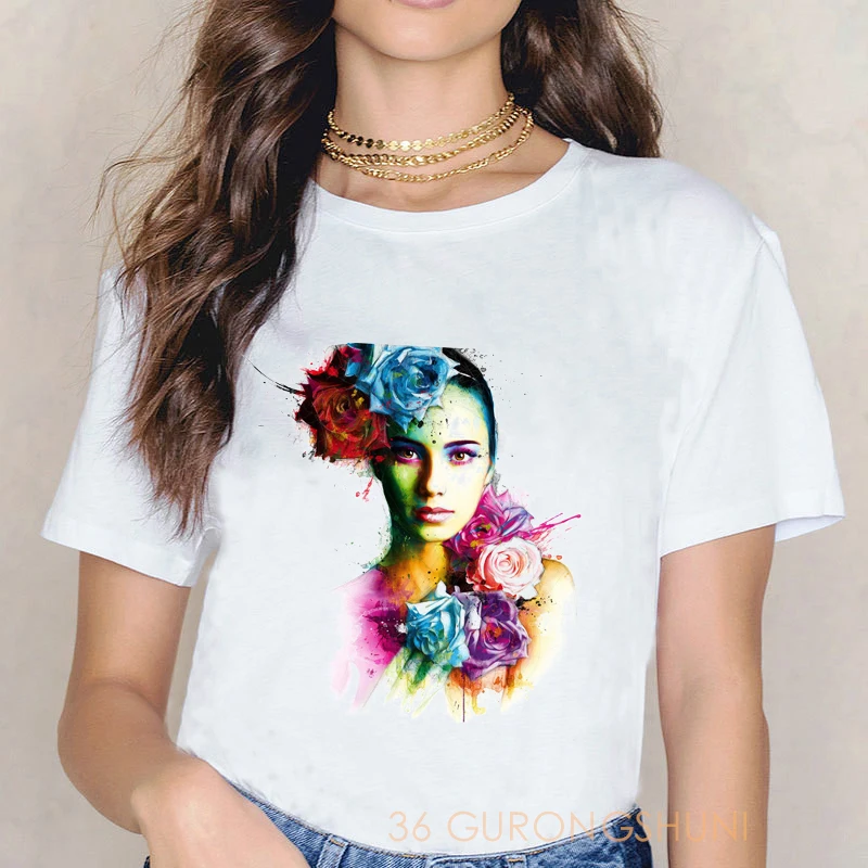

girls tops Watercolor Flowe graphic t shirts tees cow print tshirt goth white t shirt women grunge aesthetic clothes streetwear