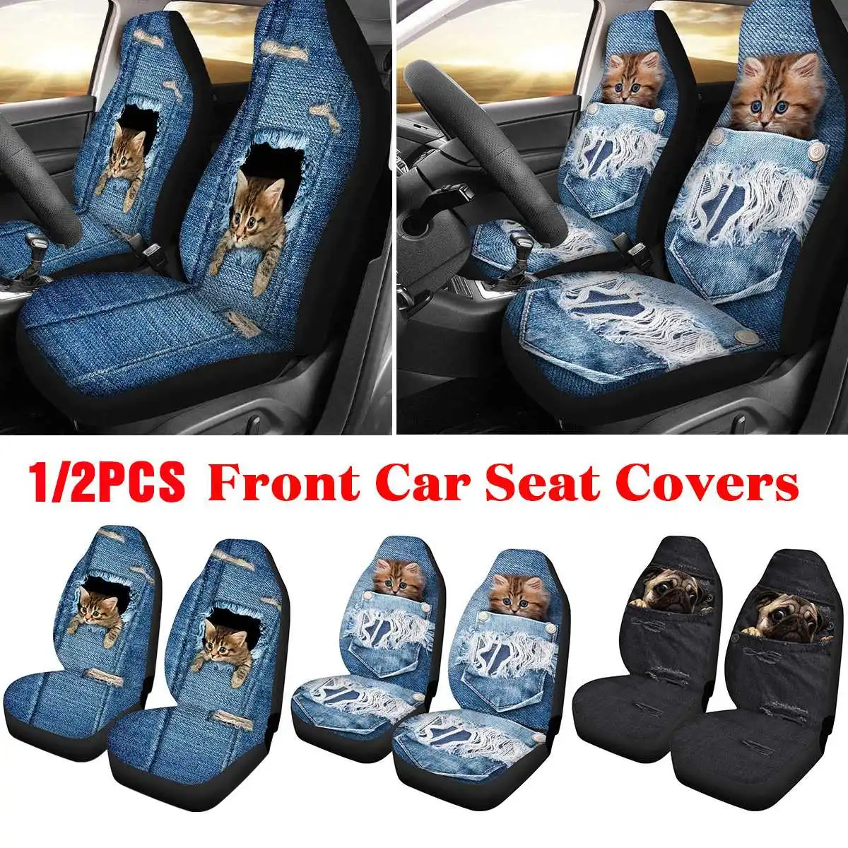 

2 pieces of universal front car seat cover protector soft fabric fashion pattern for Most Auto Cars SUV Truck Van
