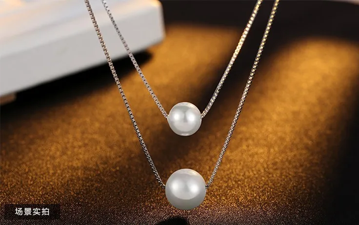 925 Sterling Silver Necklace Double Layer Chain Real Pearl Choker &amp Pendant For Women kolye collares choker S-N156 | Украшения и