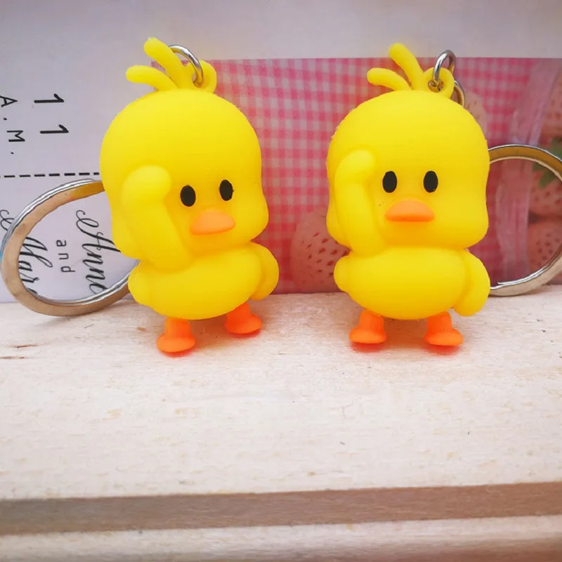 

Cute Little Yellow Silicone DUCK Key Chain Dancing Duck Keychain Couples Women Friend Gift Bag Pendant Accessory Keyring 2020