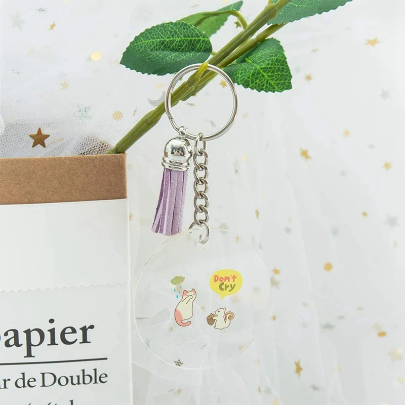 

144Pcs Acrylic Transparent Discs Blank Keychains Circle Key Chains and Tassel Pendant Keyring for DIY Project and Crafts