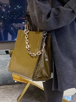 fashion womens pleated patent leather cowhide metal chain high sense brand designer handbag personalized fashion womens bag