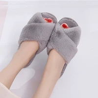 indoor women house slippers leaking toe faux fur fashion warm shoes slip on flats female slides black home cross furry slippers