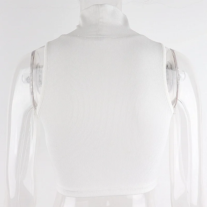

LAISIYI Solid Slim Basic Turtleneck Sleeveless Woman Crop Top Patchwork Ribbing Summer Casual Stretchy Trim Tank Tops Streetwear