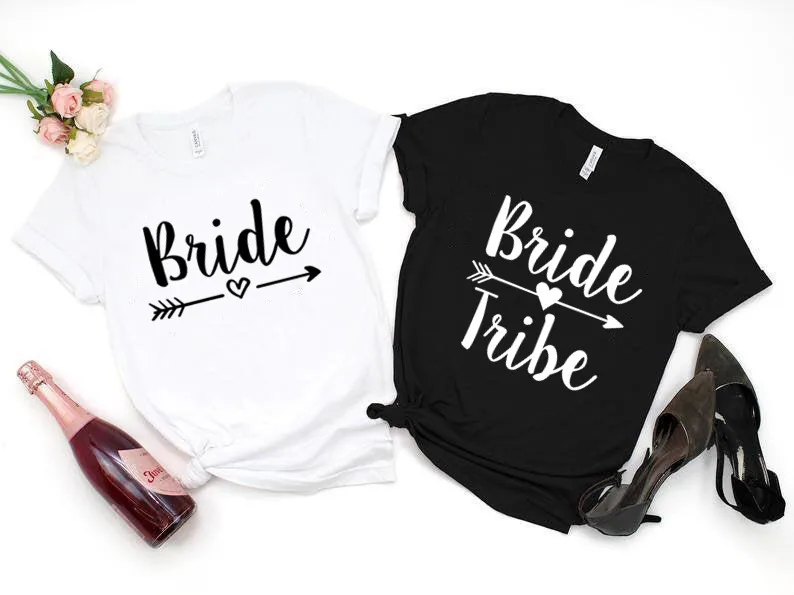 

Bride Tribe Female Shirts Fashion Bachelorette Party Tshirt O Neck Cotton Clothing Funny Graphic Tees Women Short Sleeve Shirt