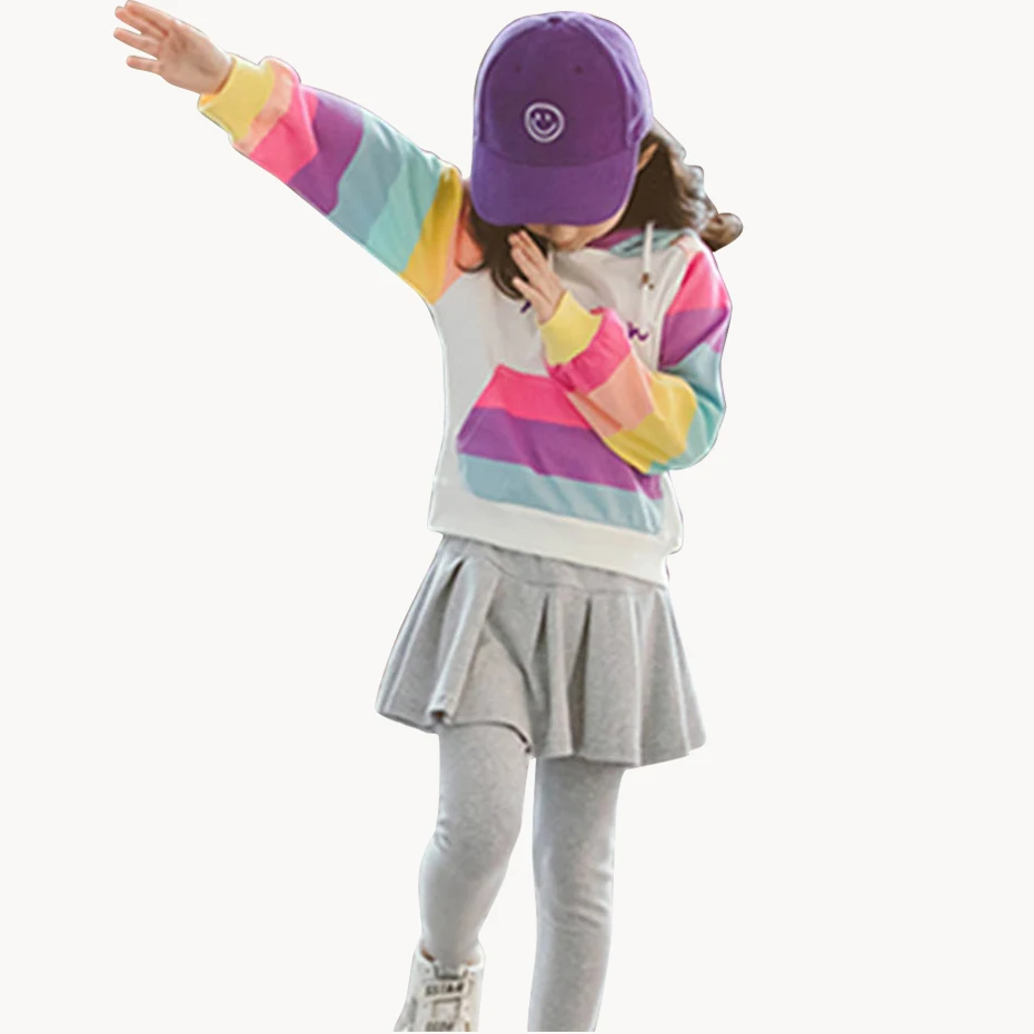 Одежда для девочек плиссированная юбка брюки и толстовки костюм в радужную