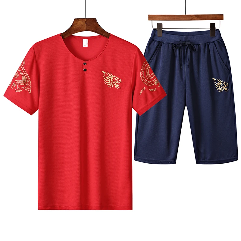 Летний спортивный комплект для мужчин дышащая сетчатая толстовка костюм