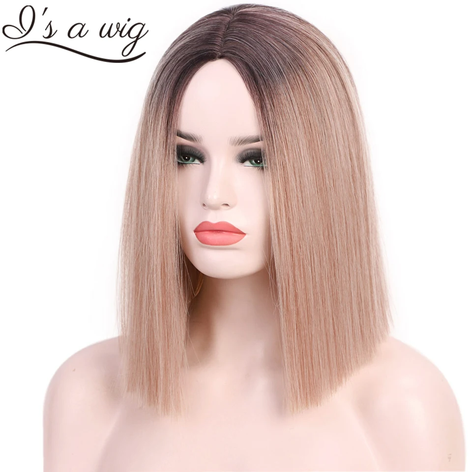 

Парик I's a wig, короткий прямой синтетический парик, смешанные коричневые и светлые парики для белых/черных женщин, натуральные парики