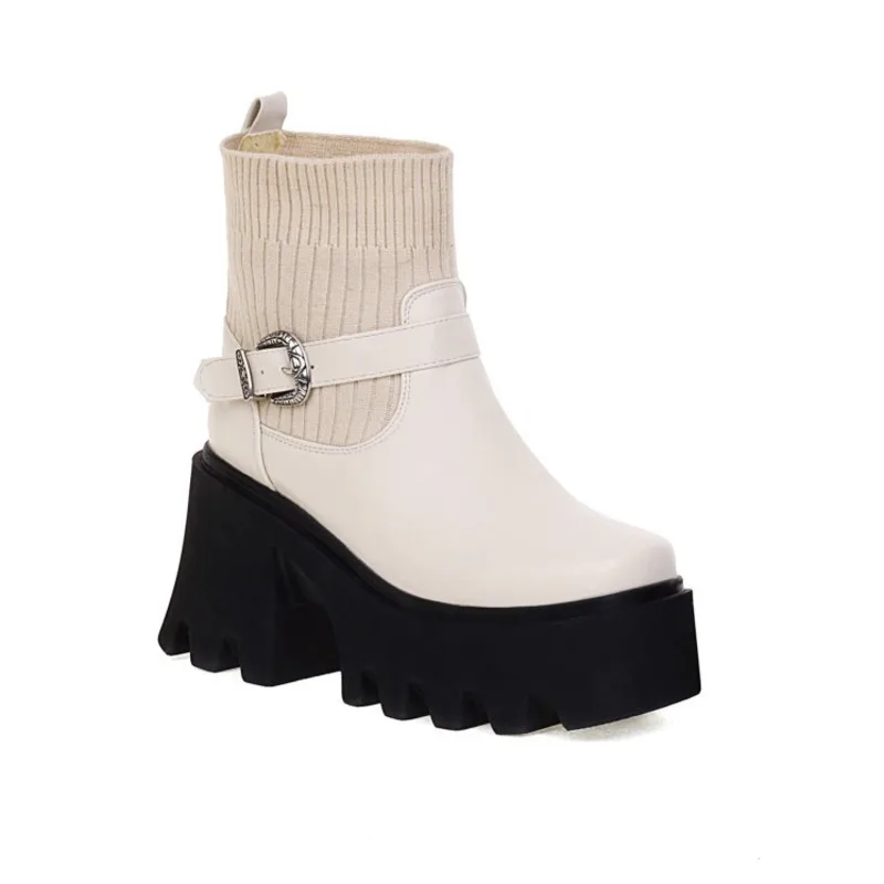 

Осенне-зимние Ботинки Martin на толстом каблуке, женская модная простая обувь с пряжкой на ремешке, шерстяные декоративные короткие сапоги на ...