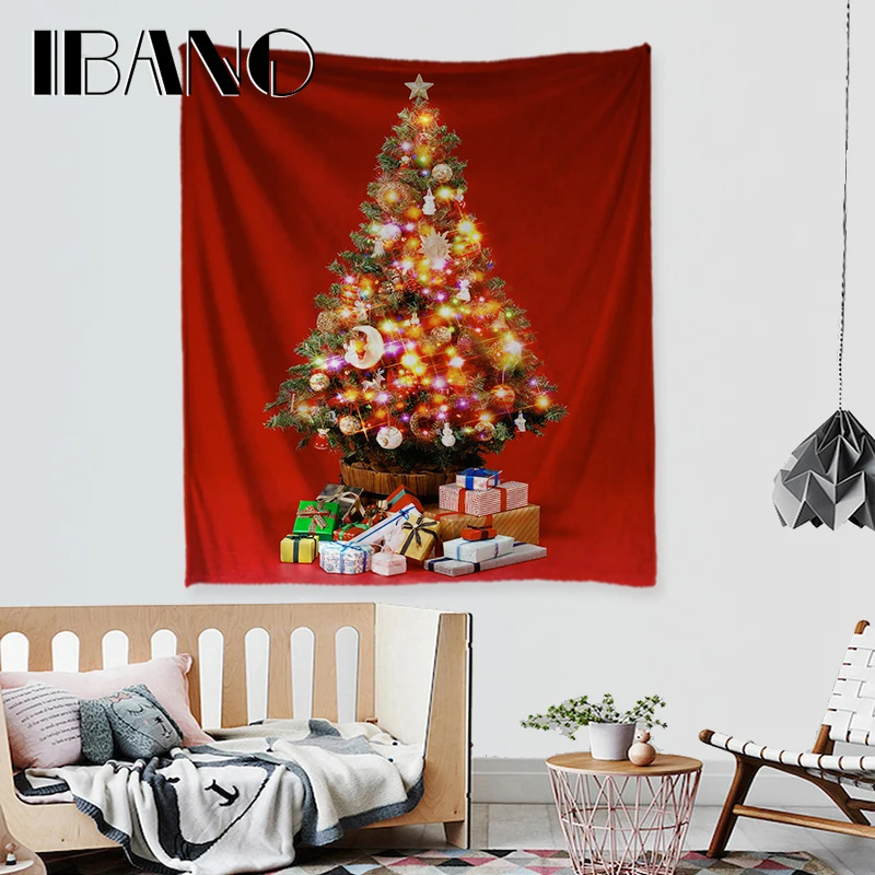 

IBANO Merry Christmas Tree Tapestry Polyester Wall Hanging Tapestry Wedding Decoration Tablecloth Christmas Decorations For Home