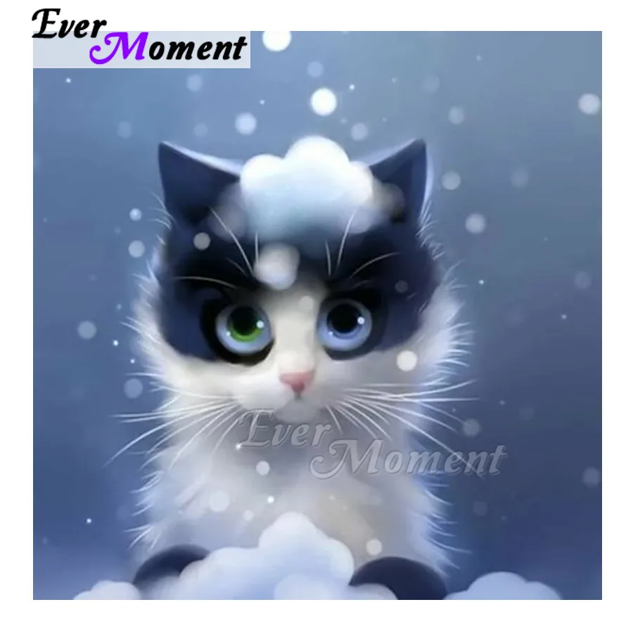 Алмазная картина Ever Moment, Декор, стразы, большая кошка, кошка, снег, полная квадратная дрель, алмазная вышивка, мозаика ASF1729