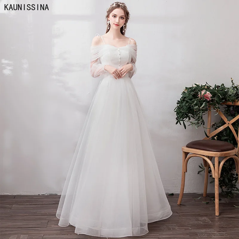 

KAUNNISSINA Simple Wedding Dresses Spaghetti Straps Floor-Length A-Line White Bride Vesido Plus Size Bridal Marriage Dress