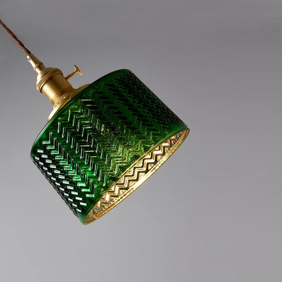 Подвесной светодиодный светильник из меди и стекла зеленая Led ПА для столовой