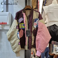 spring 2021 korean style retro loose baseball uniform patch printed fashionable jacket lovers pack contrast color coat