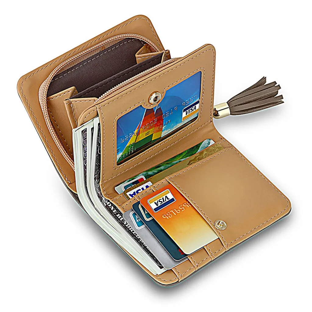 Women Vintage Short Style Student Card Wallet Multi-function Folding Tassel Coin Purse Pouch Key Holde Joker Bags | Багаж и сумки