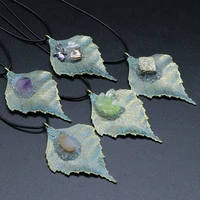 natural semi precious stone pendant necklace maple leaf 45x66mm for diy jewelry making necklace handmade gift