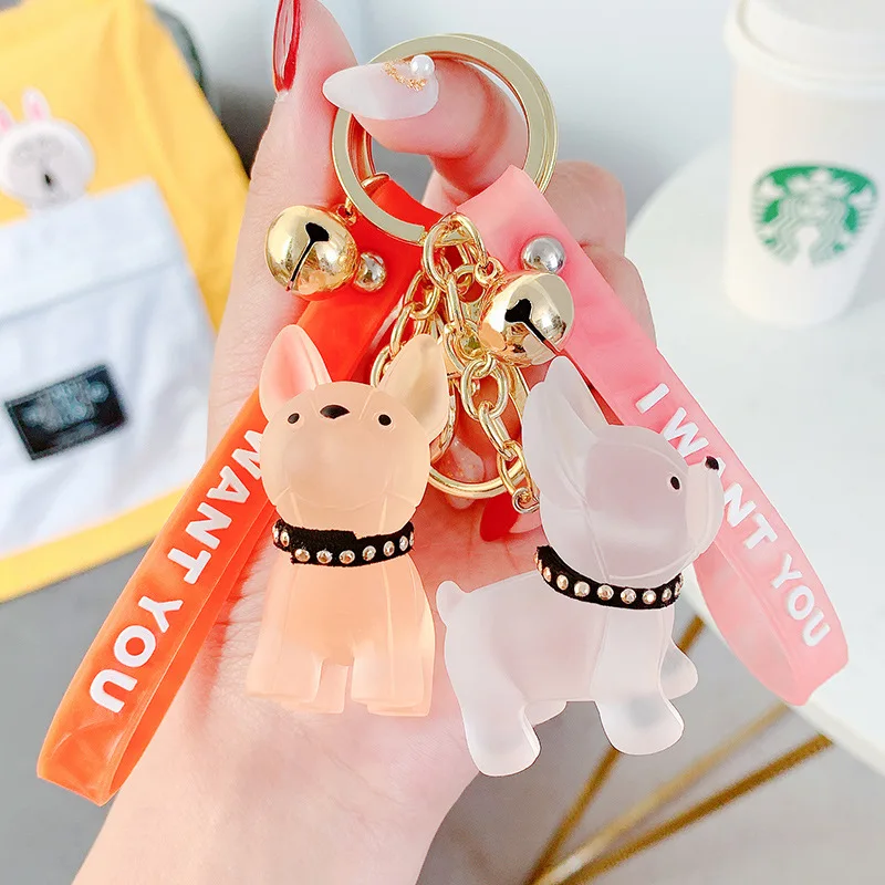 

Classic French Punk Bulldog Keychain Men Car Key Ring Key Chain Jewelry PU Leather Dog Keychains for Women Bag Charm Trinket