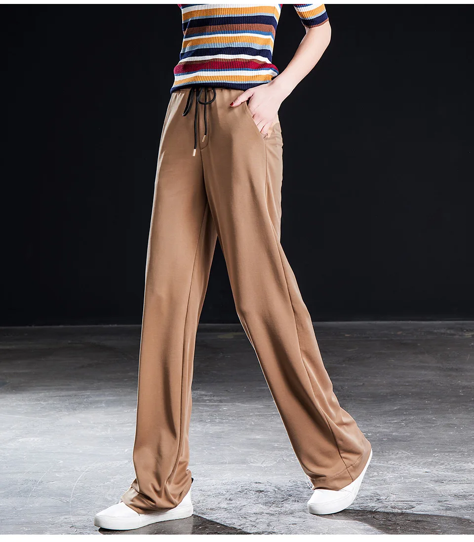 Shangege, женские мягкие широкие брюки, эластичные, высокая талия, мягкие, полная длина, на шнуровке, длинные брюки размера плюс