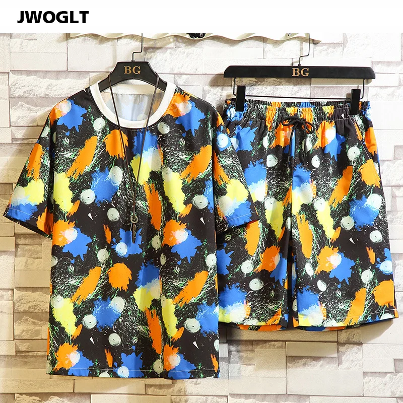 

Summer Fashion Men's Sportswear Sets Beach Hawaiian Short Sleeve T Shirt and Shorts Male Casual Tracksuit Men 2 Piece Set