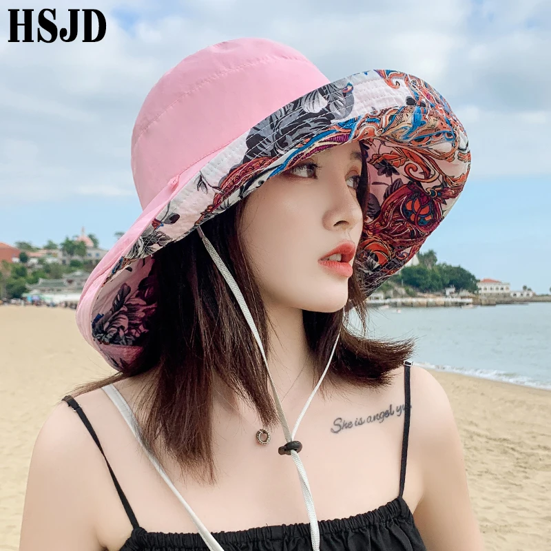 Bohemia Style Double-Sided Flower Sun Hats For Women Summer Large Wide Brim Anti-UV Foldable Beach Hat Female Floppy | Аксессуары для