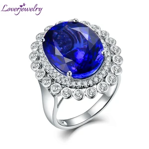 LOVERJEWELRY Real 18Kt White Gold 14.86ct Genuine Tanzanite Women Ring Real Diamonds Dual Use Function Jewelry Rings Or Pendant
