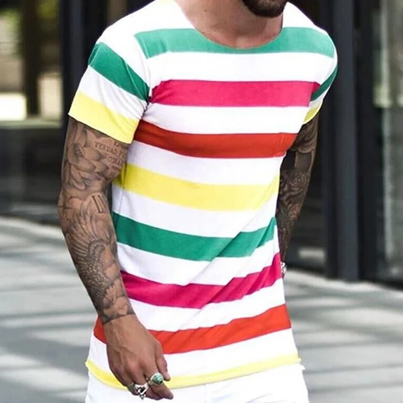 

Vintage Striped Printed T-Shirts For Men 2021 Summer Short Sleeve Casual Tee Fashion O-Neck Pullovers Tops Male Clothing Simple