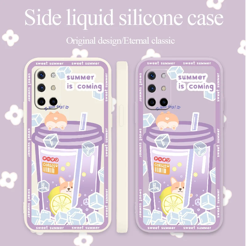 

Lemon Sparkling Water Square Ultra Thin Camera Lens Protection Liquid Silicone Case For Oneplus 8t 9 9pro 9r pro Phone Cover