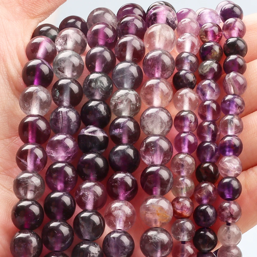 

Natural Gemstone Round Beads Loose Smooth Beads Used to Make DIY Bracelet Jewelry Natural Purple Fluorite Beads