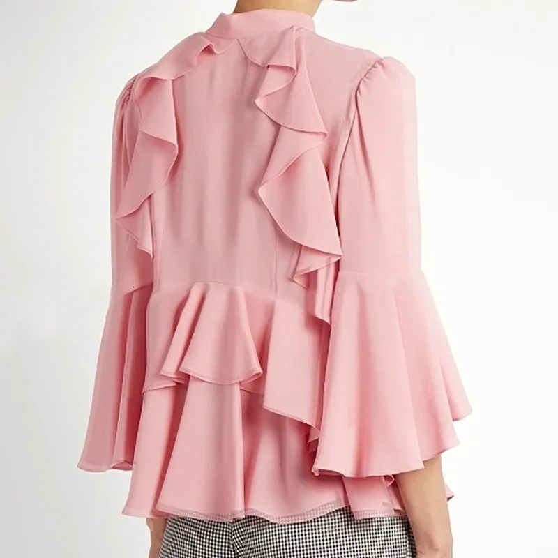 CHICEVER летняя Милая Лоскутная неровная розовая Женская блузка с оборками