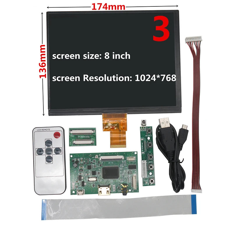 8-дюймовый 1024*768 HDMI экран ЖК-дисплей с платой драйвера монитор для Raspberry Pi B + 2 3