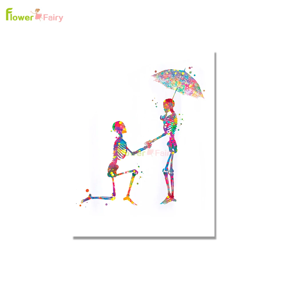 

Love Couple Kiss Colorful Flower Skeleton Wall Art Canvas Painting Nordic Poster Posters Wall Pictures For Living Room Unframed