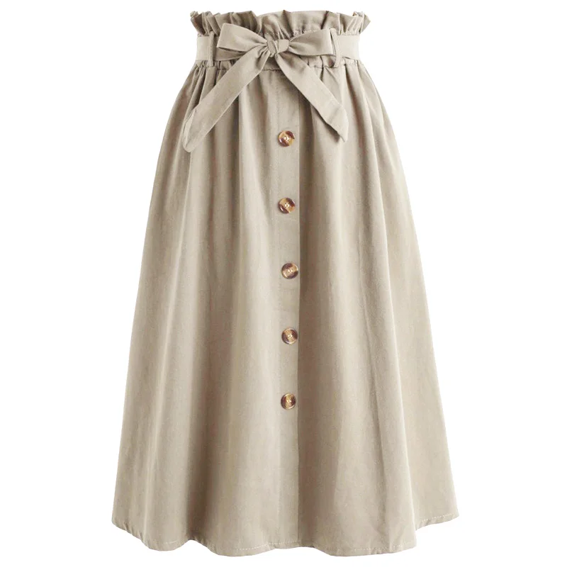 Женские юбки городской стиль мода сплошной цвет высокая посадка на пуговице