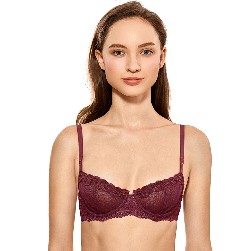Dark Red03 DOBREVA сетчатый сексуальный кружевной бюстгальтер без косточек для женщин без подкладки пуш-ап прозрачный бюстгальтер размера плюс - Цвет: Dark Red03