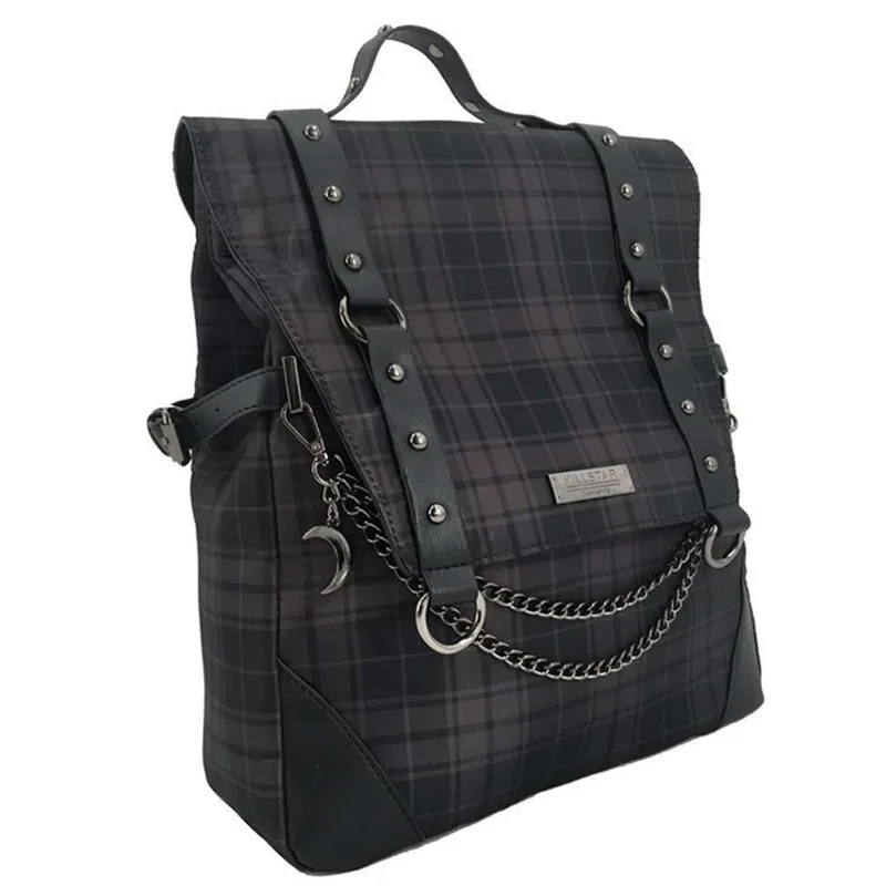 

Emo Plaid Gothic Punk Rock Chain Backpack Women Techwear Goth Gothic Sac A Dos Mochilas School Bags For Teenage Alt Bagpack