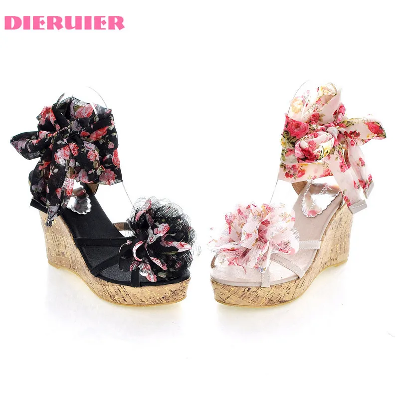 

2021 Spring New Wedges Sandals Female Fashion Ankle Strap Flower Women Sandals High Heels With Platforms Casual Women's Shoes