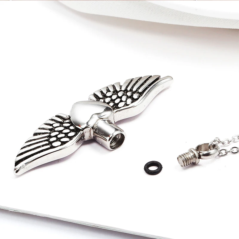 Урны прах питомца Кулон Крылья Ангела ожерелье с сердцем из перьев похоронная