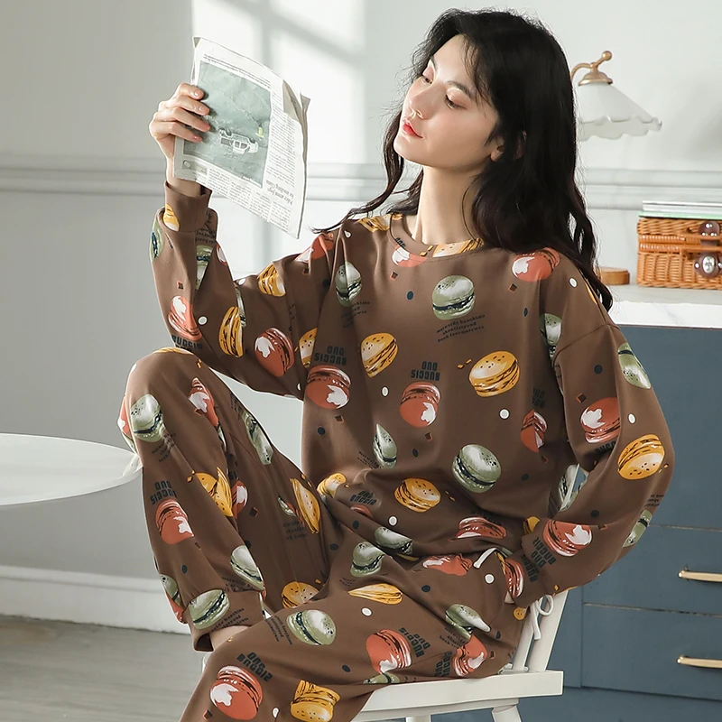 

BZEL High Quality 100% Cotton Sleepwear Women's Sweet Pajamas Set Loose Casual Home Suit New Hot Sale Pijamas Mujer Dots Pyjamas