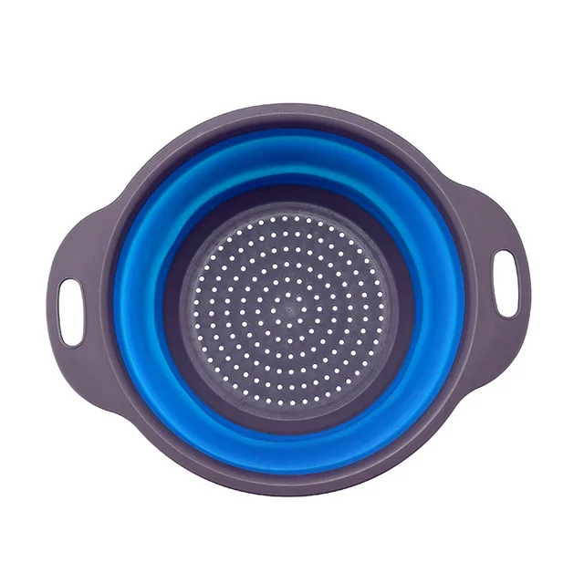 round blue Складная корзина с ситом, складные дуршлаги, наборы квадратной формы для мытья фруктов и овощей, кухонные корзины CF-157 - Цвет: round blue