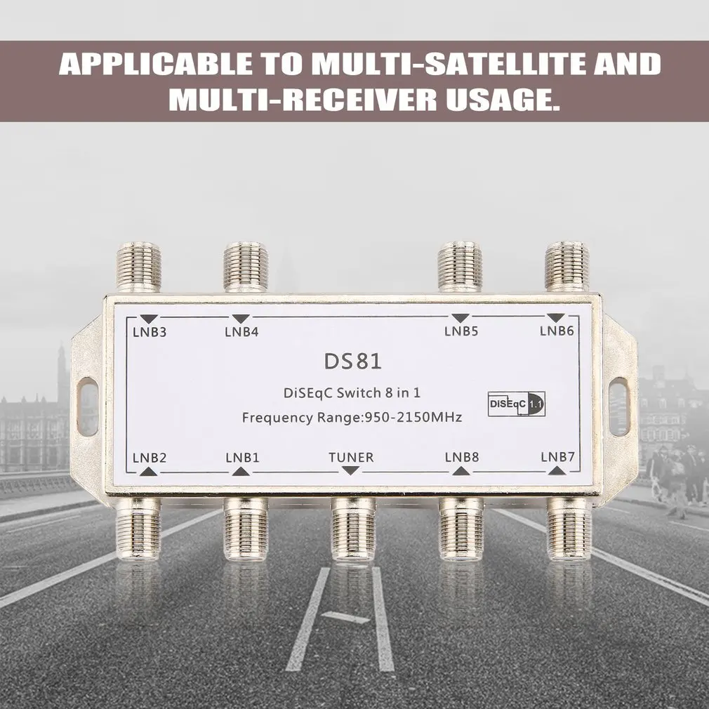 

DS81 8 in 1 Satellite Signal DiSEqC Switch LNB Receiver Multiswitch Heavy Duty Zinc Die-cast Chrome Treated