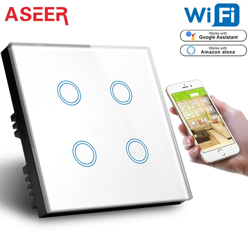 ASEER 1/2/3/4/8 Gang "Умный" настенный wi-fi-выключатель WI-FI, с украшением в виде кристаллов Стекло Беспроводной светильник переключатель, приложение Tuya WI-FI пульт дистанционного управления, с google alexa