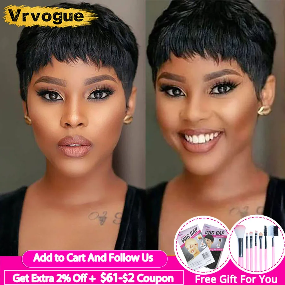 Парик Pixie Cut натуральные кудри Короткие парики человеческие волосы для черных