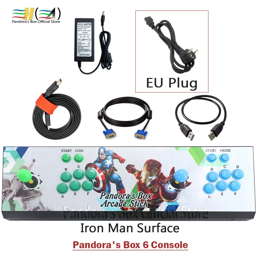 PB6 Iron Man EU Pandora Box 6 1300 в 1 аркады игровой консоли 2 игроки могут добавить 3000 игры поддержки ФБА mame ps1 tekken 3d мортал комбат pacman - Цвет: PB6 Iron Man EU