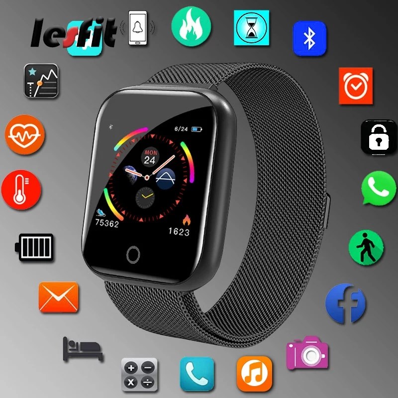 Смарт часы Lesfit из нержавеющей стали для мужчин и женщин Android IOS электронные смарт