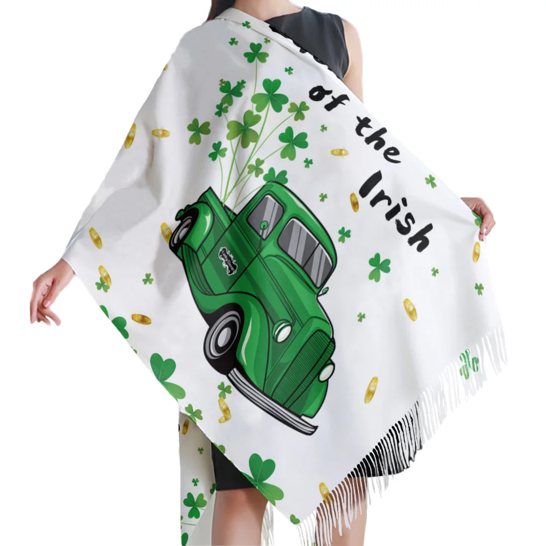 Womens Cashmere Scarf Uck Irish Green Truck Carry Clover White Lightweight Soft Ladies Scarves Wraps Stylish Girls Shawl |