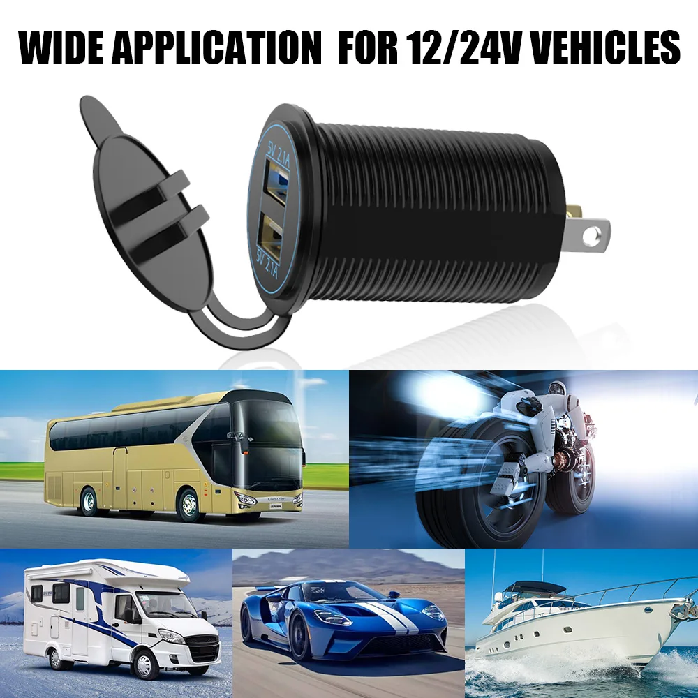 

12-24V 2 Port USB LED Blue Light Dual USB Charger Socket 5V 4.2A Output Power Adapter for Auto Marine Motorcycle Truck