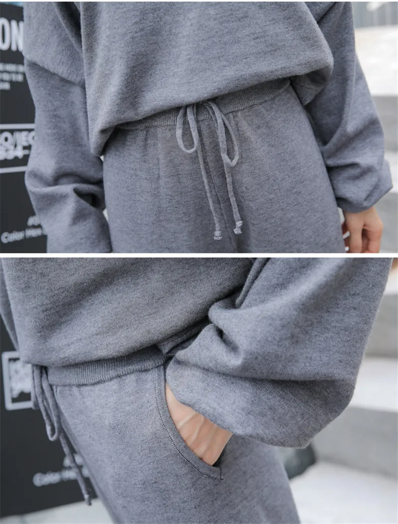 

CBAFU women's suit knit drape wide leg pants 2 piece set temperament short paragraph loose pullovers knitted pants set F715