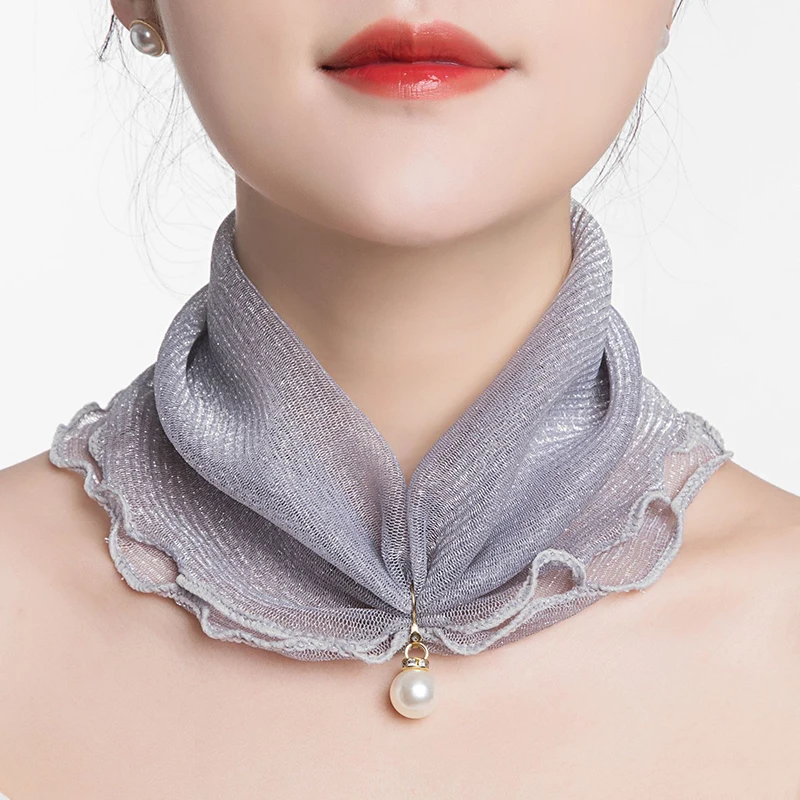 Слюнявчик женский весенний сетчатый хеджирующий с жемчугом защита шеи тонкий